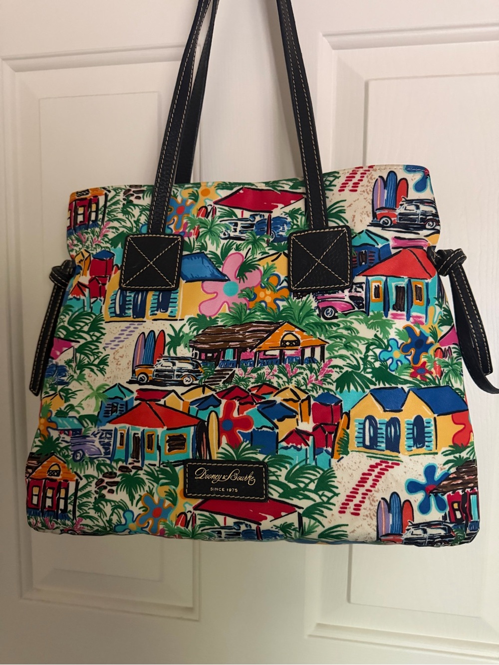 Dooney & Bourke Tropical Island Print Tote Shoulder Bag Colorful Resort Scene